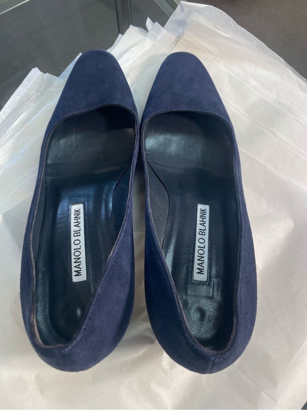 Manolo Blahnik Navy Suede Pumps